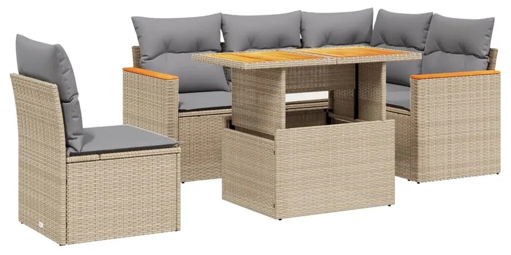 Set divano da giardino 6 pz con cuscini beige in polyrattan