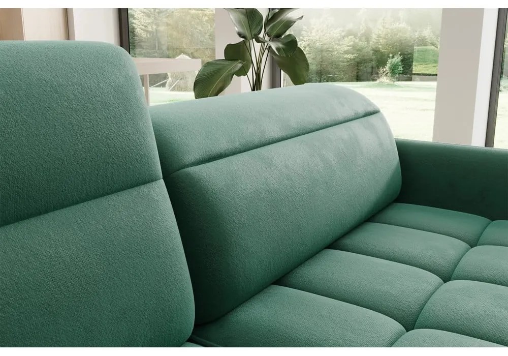 Divano angolare verde allungabile/con contenitore (con penisola a sinistra/a L) e rivestimento in velluto Barea – ELTAP