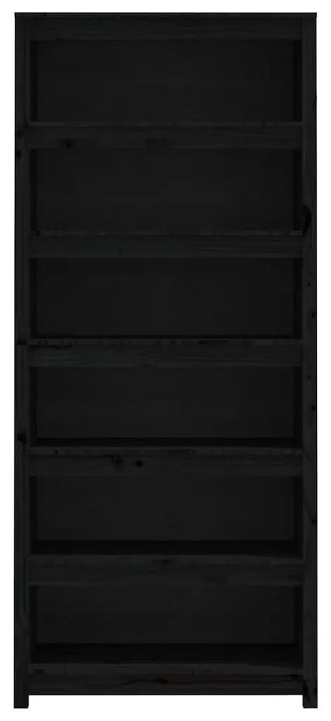 Libreria nera 80x35x183 cm in legno massello di pino