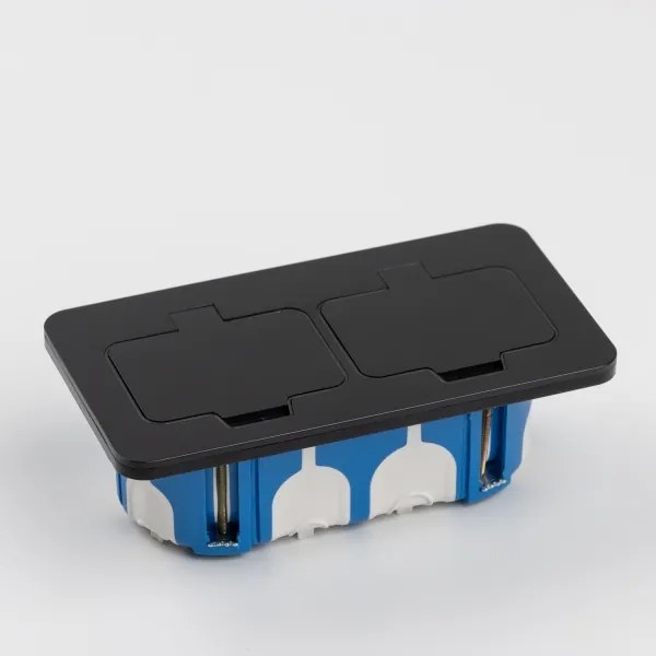 Solight 5B323B - Presa doppia da incasso a pavimento per esterno IP55 nero rettangolare