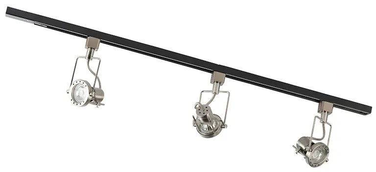 Sistema a binario con 3 faretti monofase nero con acciaio - Suplux