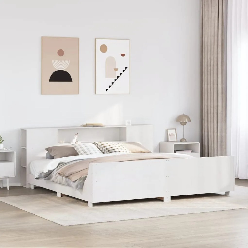 Giroletto Senza Materasso Bianco 200x200 Cm Legno Massello Pino /
