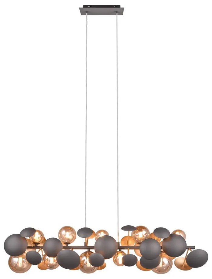 Lampada a sospensione con paralume in vetro grigio-oro Bubble - Trio Select