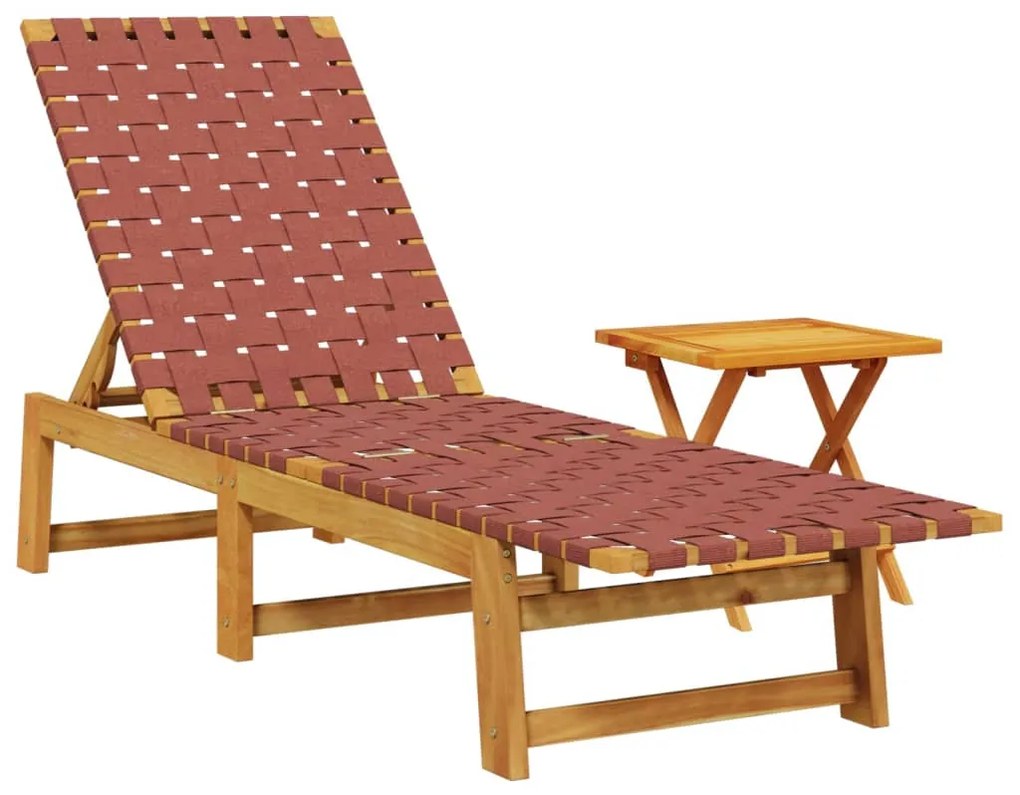 Lettino prendisole tavolino rosso legno massello acacia tessuto