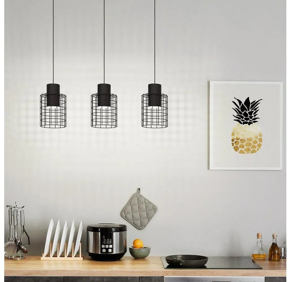 Eglo 43626 - Lampadario su corda MILLIGAN 3xE27/40W/230V nero