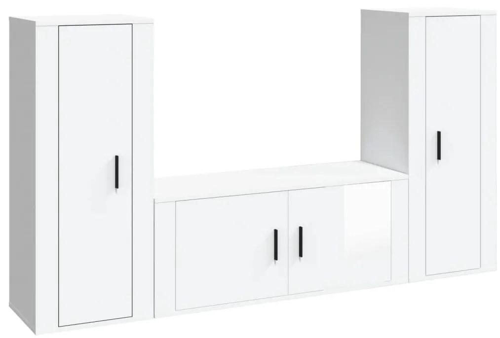 Set mobili porta tv 3 pz bianco lucido in legno multistrato