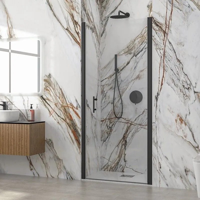 Kamalu - Porta doccia battente 80 cm colore nero altezza 200h | KS2800N