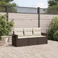 Set Divano da Giardino 3 pz con Cuscini Marrone in Polyrattan 3219862