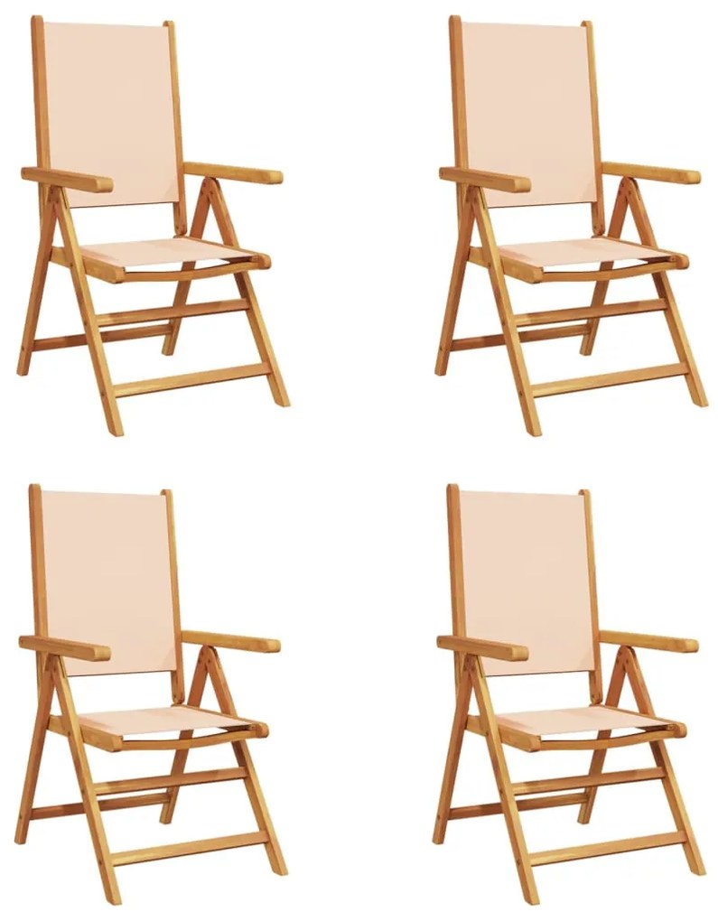 Sedie giardino reclinabili 4 pz beige tessuto e legno massello