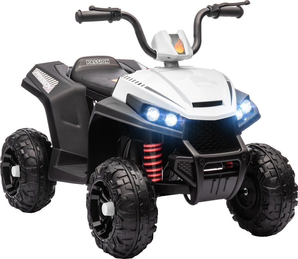 Quad Elettrico per Bambini 12V con 2 Motori Sospensioni Fari LED MP3 Bianco...