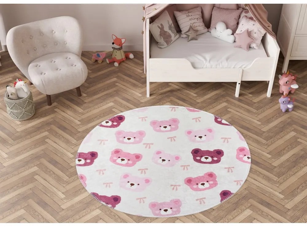 Tappeto per bambini rosa e avorio lavabile ø120 cm Cute Teddies Pink – Vitaus