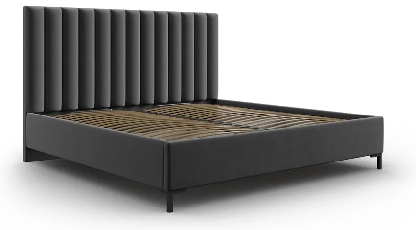 Letto matrimoniale imbottito grigio scuro con contenitore con griglia 200x200 cm Casey - Mazzini Beds