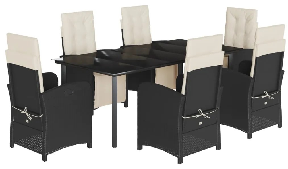 Set da pranzo da giardino 7 pz nero con cuscini in polyrattan