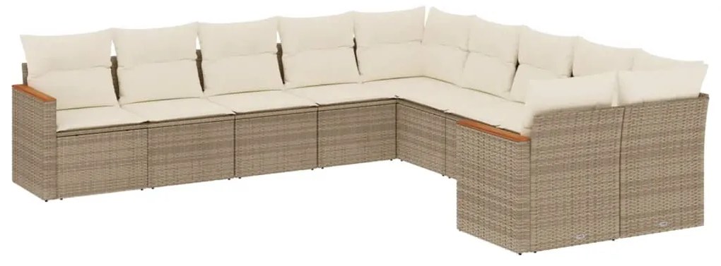 Set divano da giardino 10 pz con cuscini beige in polyrattan