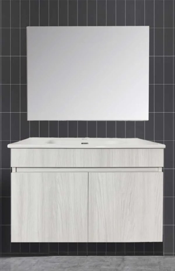 Mobile Bagno Sospeso Cortina con Due Ante in due Misure, 100X45CM / BIANCO FRASSINATO