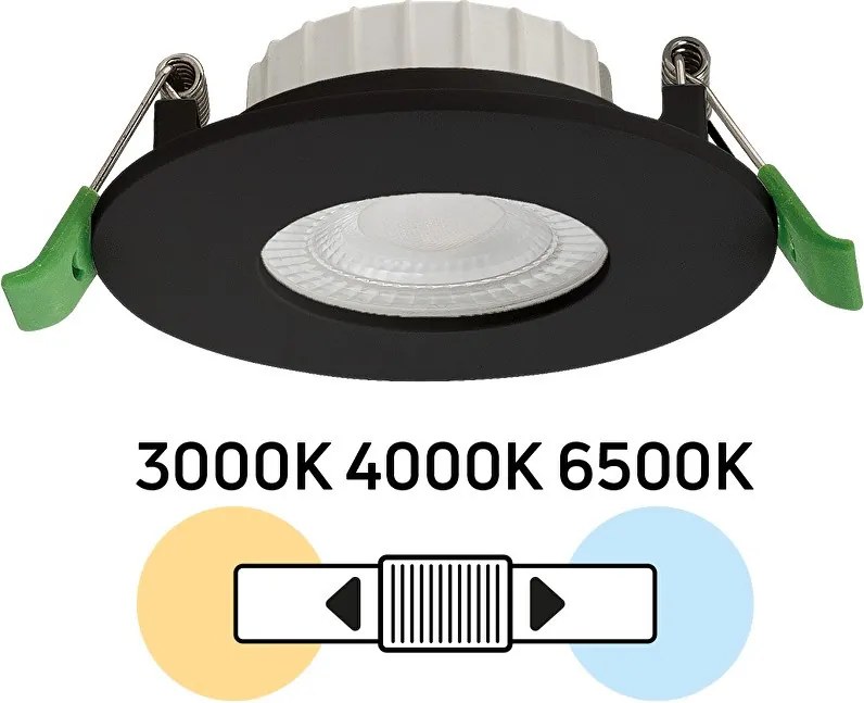 Faro LED da incasso 6W Dimmerabile CCT Foro ø70mm IP44 - Nero Colore Bianco Variabile CCT