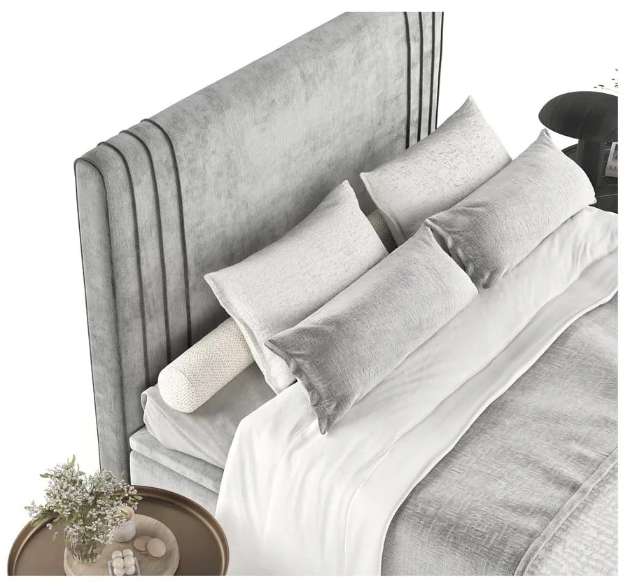Letto matrimoniale imbottito grigio con contenitore 140x200 cm Musca - Maison de Rêve