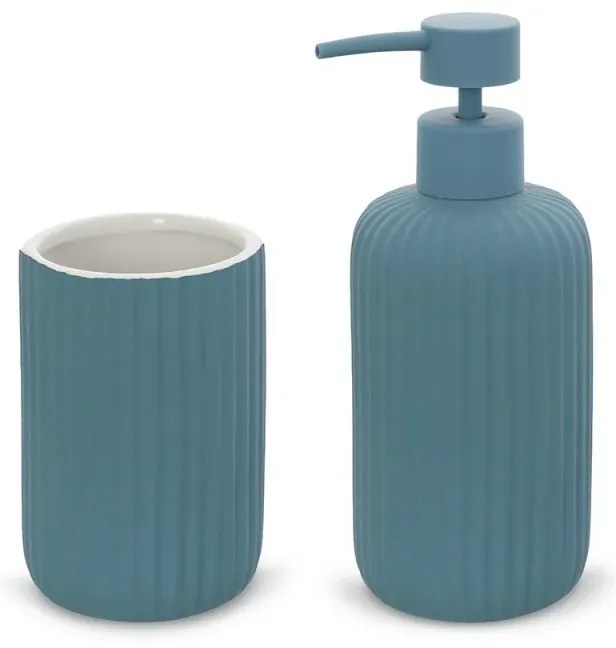 Set accessori bagno 2 pezzi in ceramica blu soft touch Spring