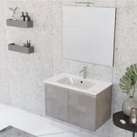 Composizione bagno sospesa Nexu 2 ante con lavabo specchio con lampada LED 80x50 cm grigio caldo