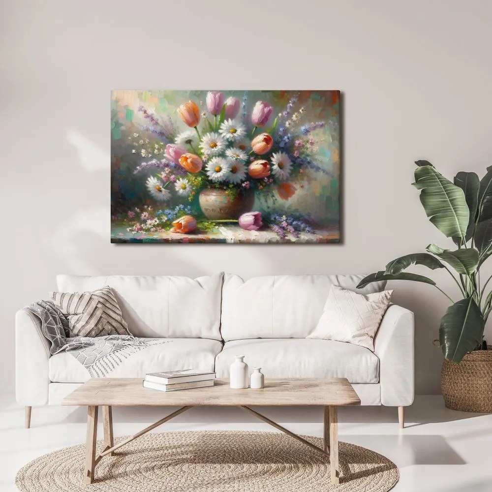 Quadro su tela – Bouquet di tulipani e margherite