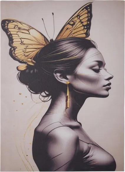 Quadro su tela 60x90 cm donna farfalla moderno verticale