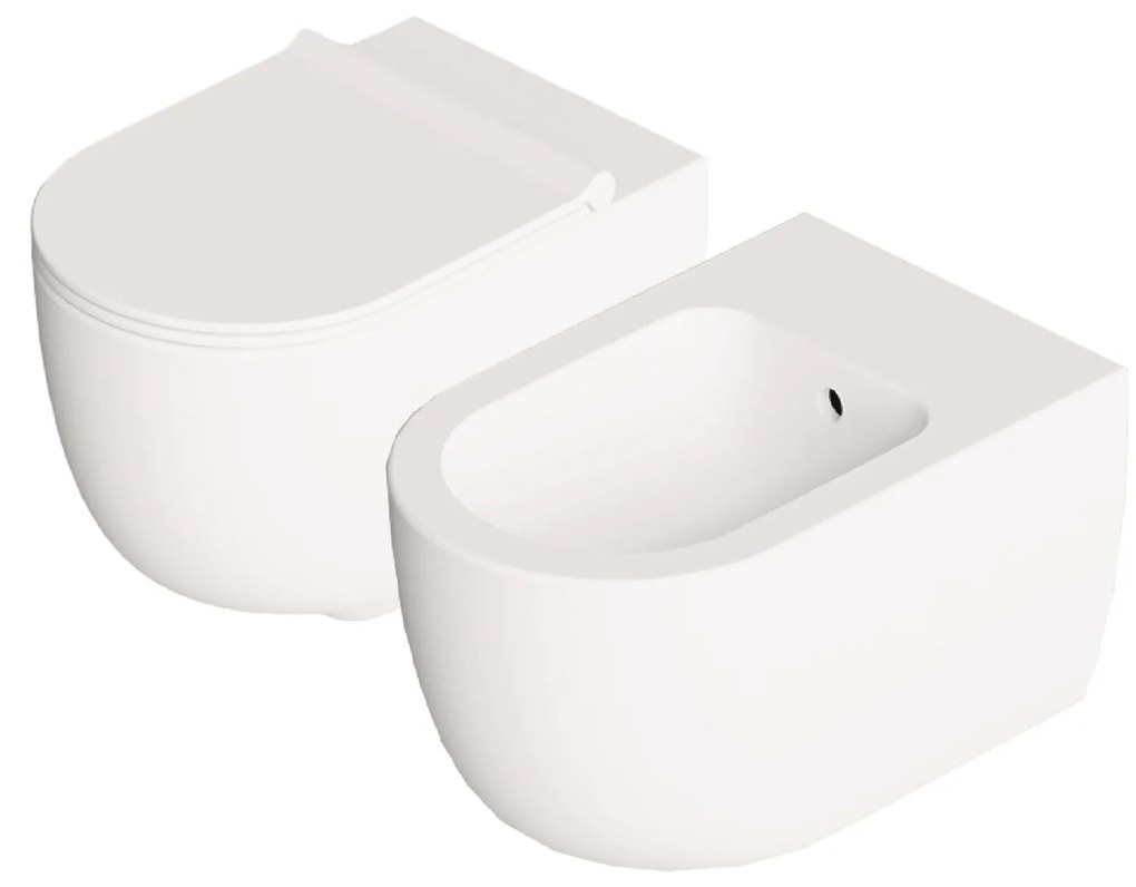 Coppia Di Sanitari Sospesi Senza Brida Alice Ceramica "Unica 55" Bianco Opaco