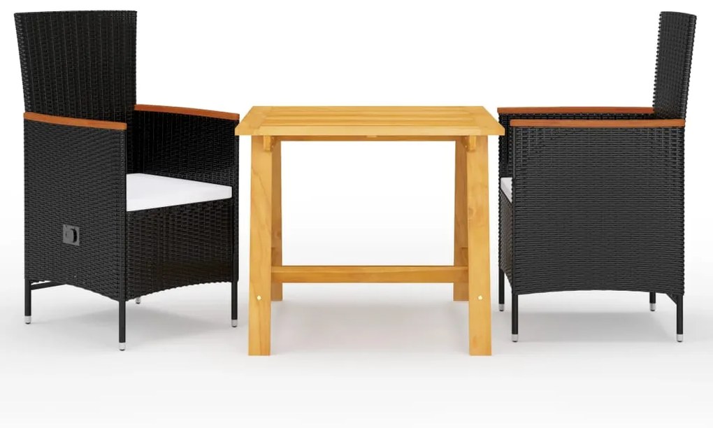 Set Mobili Da Pranzo Per Giardino 3 Pz Nero /