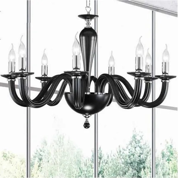 Lampada a sospensione D82 cm RAVEL 8 luci in vetro lavorato a mano NERO