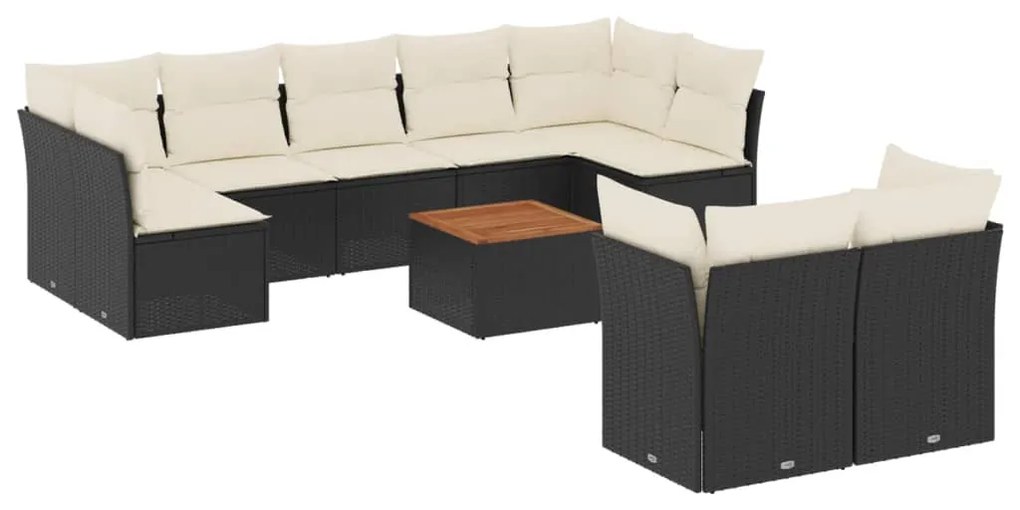 Set divani da giardino 10pz con cuscini in polyrattan nero