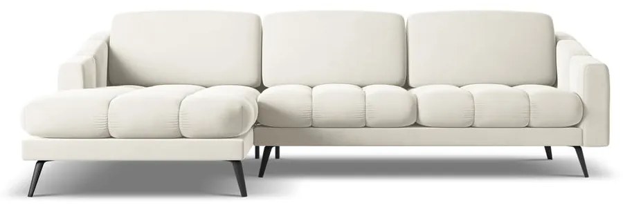 Divano angolare color crema (con penisola a sinistra) con rivestimento in velluto Nalu – Makamii