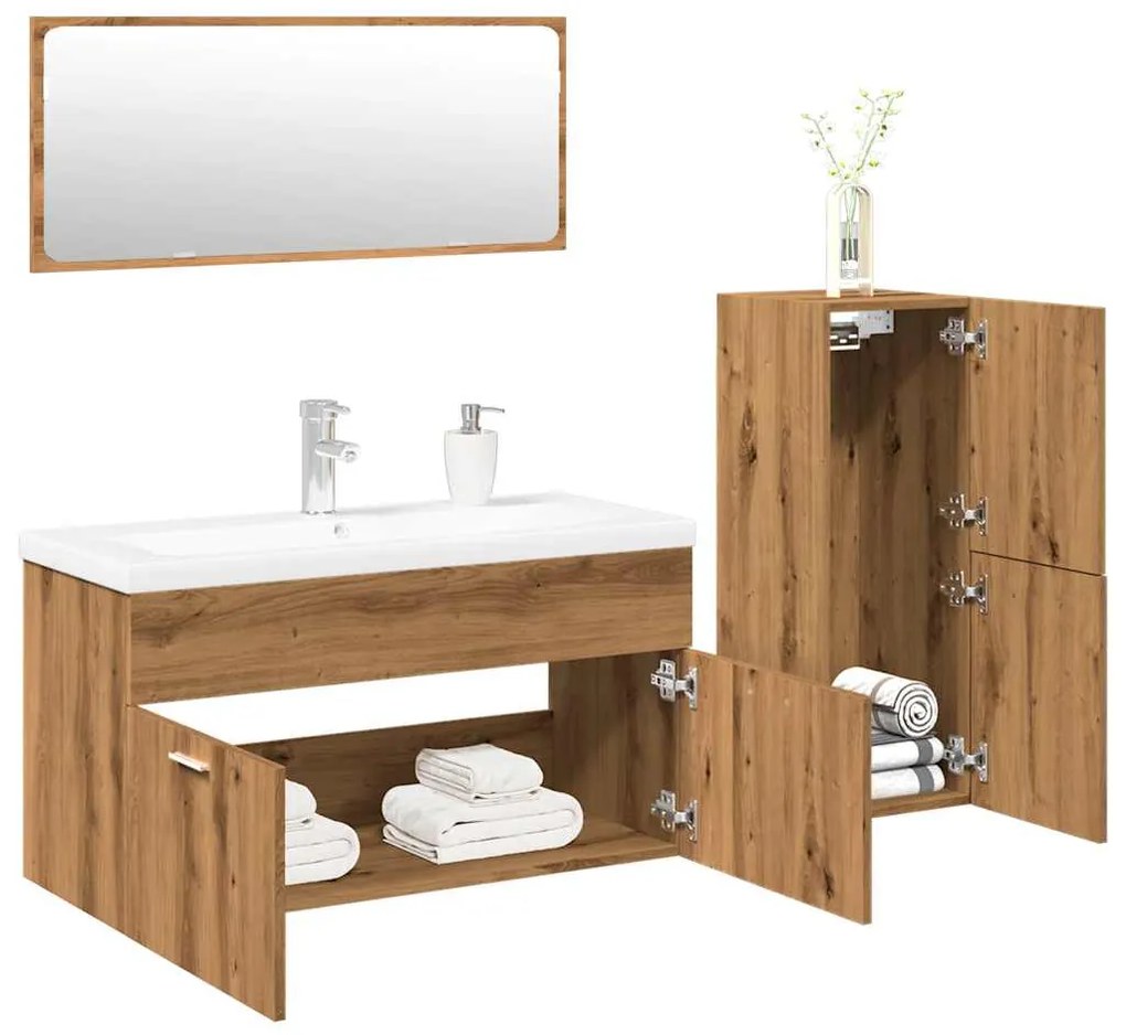 Set Mobili Da Bagno 4 Pz Rovere Artigianale Legno Multistrato /