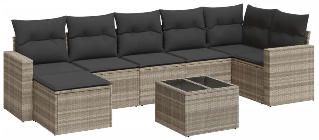 Set divano da giardino 8pz con cuscini grigio chiaro polyrattan