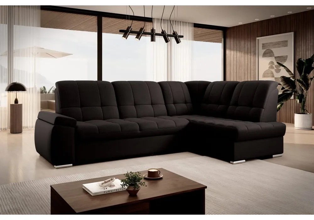 Divano angolare marrone allungabile/con contenitore (con penisola a destra/a L) Sado – ELTAP