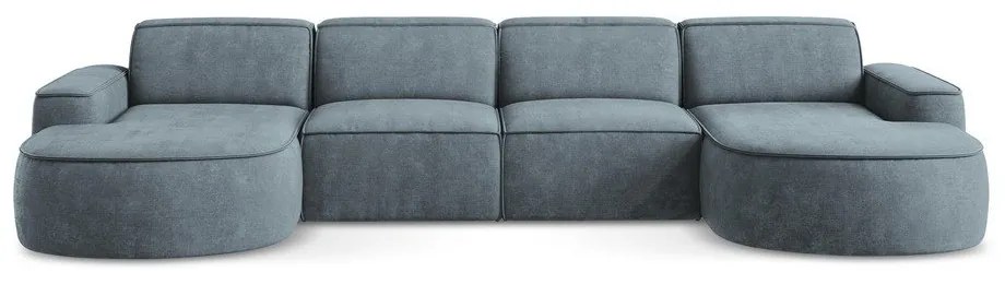 Divano angolare blu polveroso (a U) con rivestimento in ciniglia Omao – Makamii