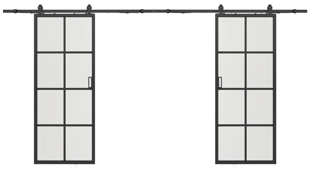 Porte scorrevole doppia esterno muro Alluminio e Vetro temperato 2 x H205 x L73 cm - WILDEN II
