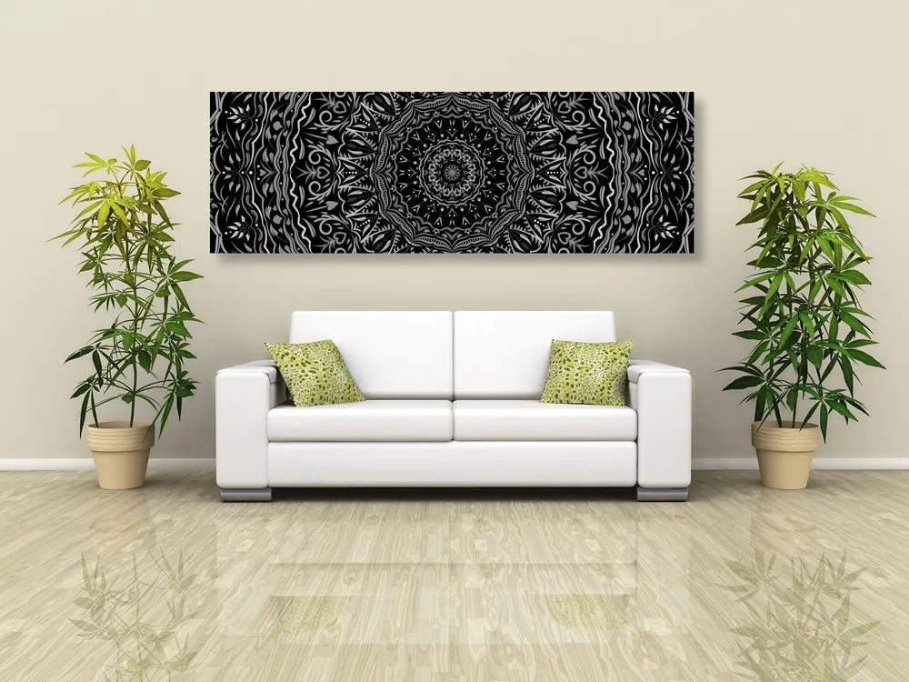 Quadro su tela – Mandala in stile vintage in bianco e nero
