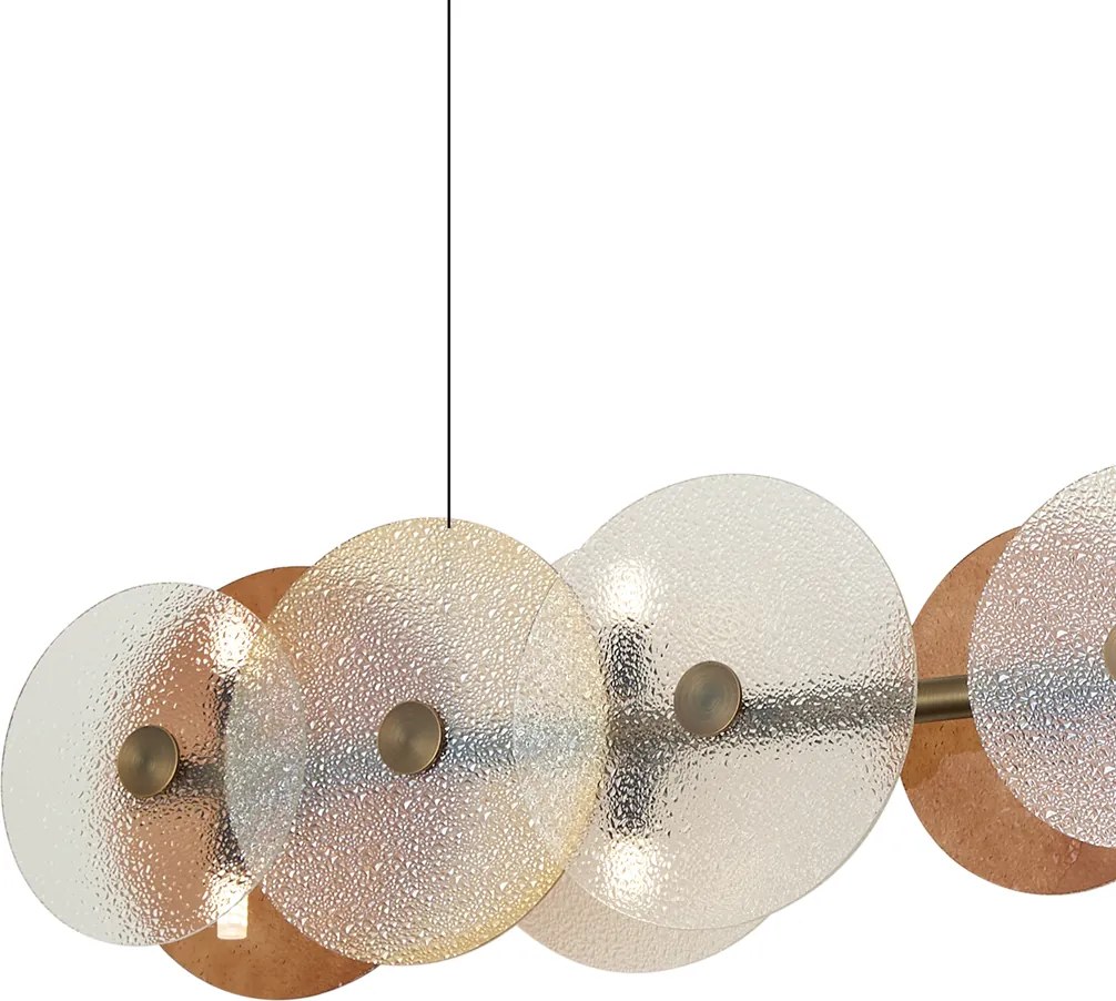 Lampada a sospensione Art Déco bronzo con vetro ambrato lineare 8 luci - TEXT