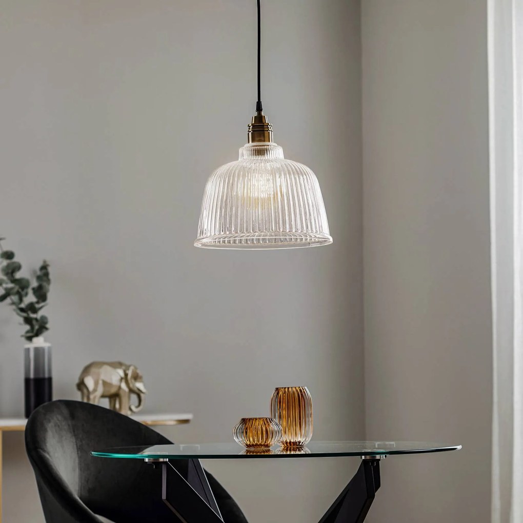 Euluna Lampada a sospensione Leana, vetro trasparente, 1 luce, ottone anticato