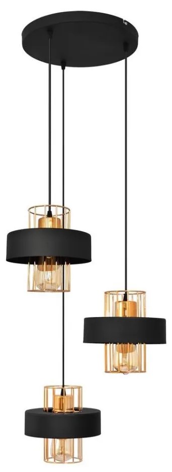 Lampadario a sospensione con filo VOLTA 3xE27/15W/230V nero/oro