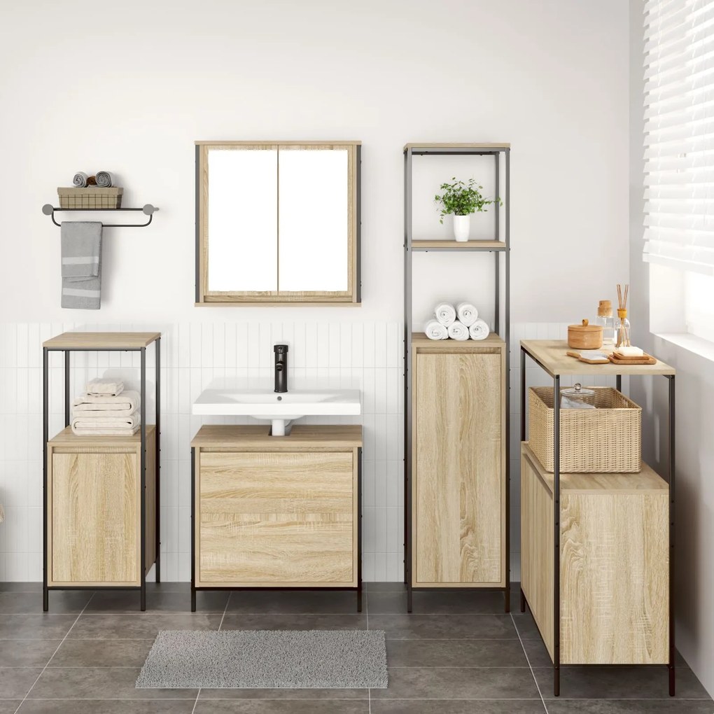 Set di mobili da bagno 5 pezzi in legno ingegnerizzato rovere sonoma