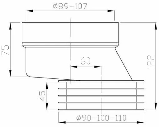 Bruckner - Manicotto di scarico per WC fisso, eccentrico nero/bianco