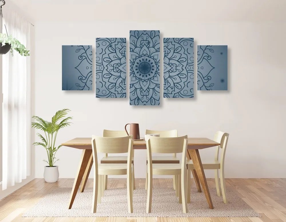Quadri 5 pezzi – Fiore di Mandala blu scuro
