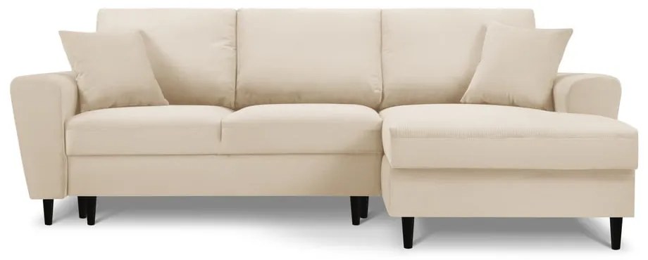 Divano letto in velluto a coste beige, angolo destro Moghan - Micadoni Home