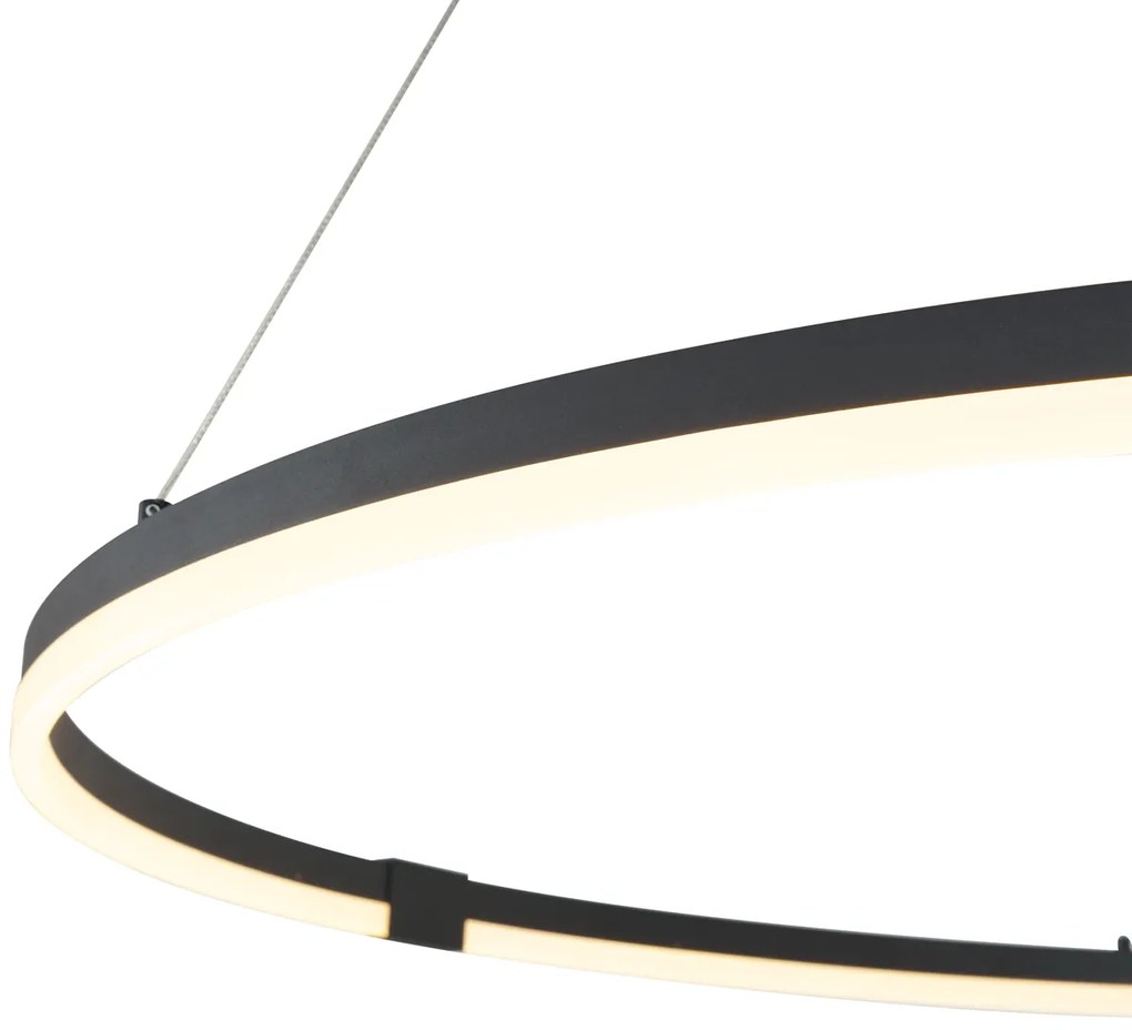 Lampada a sospensione di design nera 120 cm con LED dimmerabile a 3 livelli - Anello