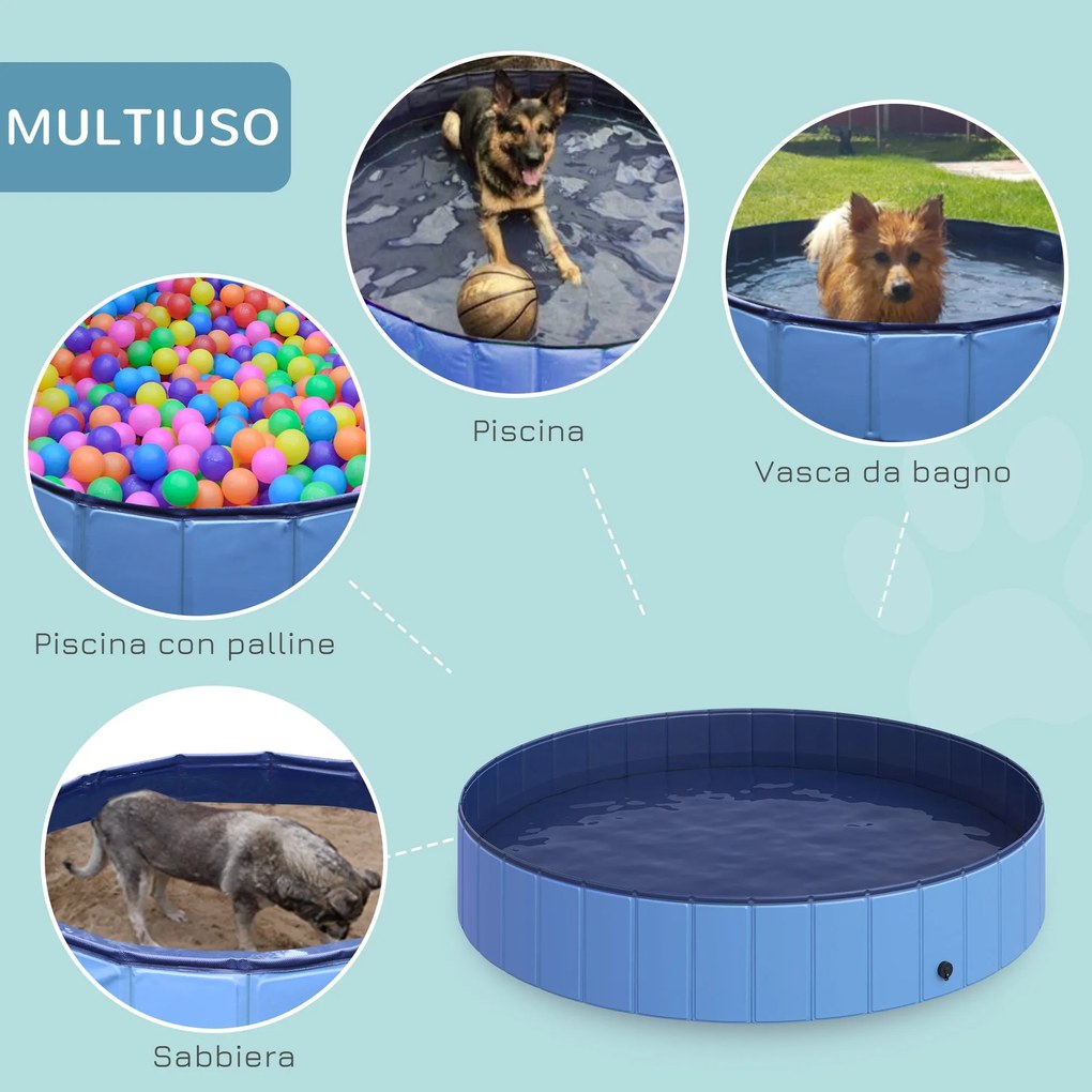 Piscina Pieghevole per Cani in PVC Azzurro Ø160x30h cm...