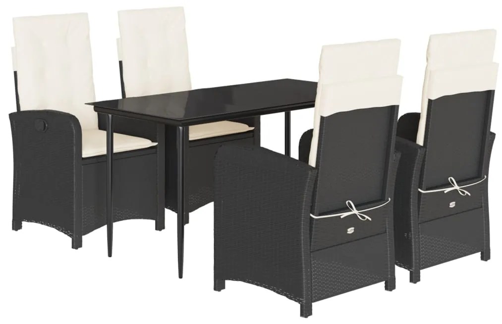 Set da pranzo da giardino 5 pz nero con cuscini in polyrattan