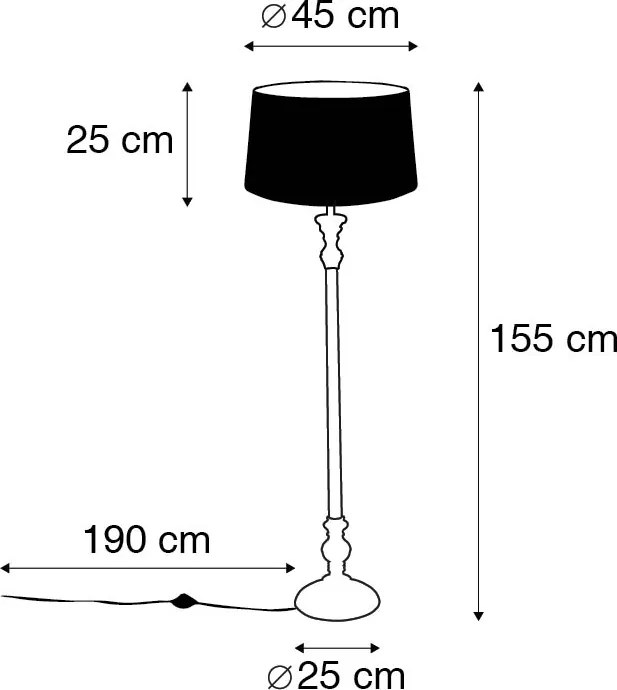 Lampada da terra rustica grigia con paralume in lino nero - Classico