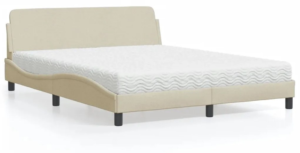 Letto Con Materasso Crema 160x200 Cm İn Tessuto /