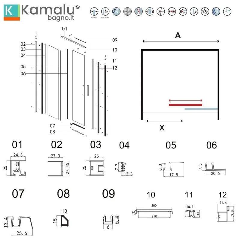 Kamalu - porta doccia 140 cm scorrevole vetro 6 mm altezza 200h | kla4000c