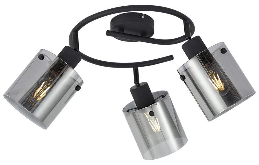 Faretto da soffitto di design nero con vetro fumé rotondo a 3 luci - Domo